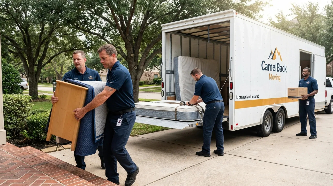 Crew loading residential truck for cross-state move from Middletown, CT