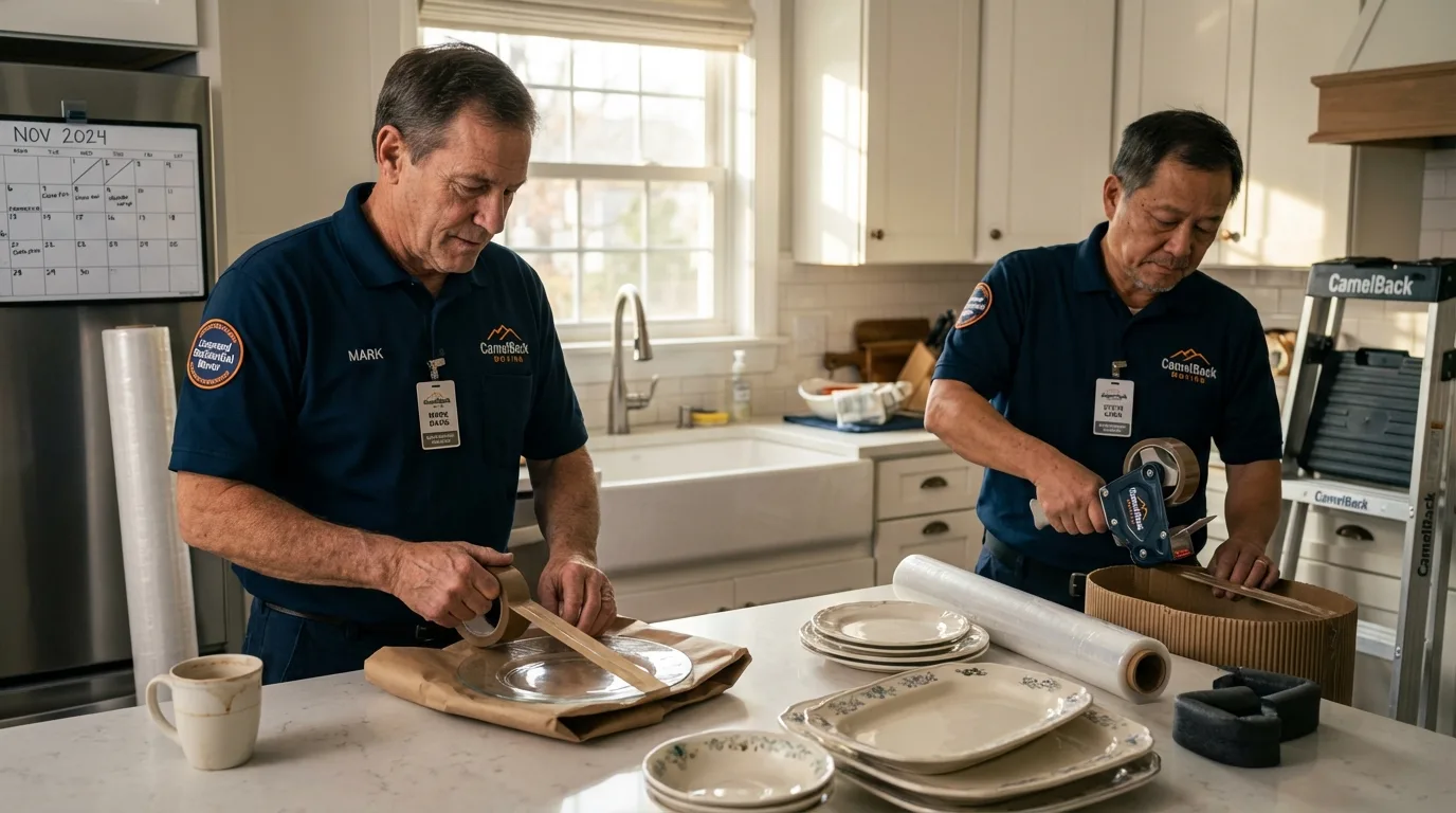 Professional crew packing kitchen dishware in Middletown, CT